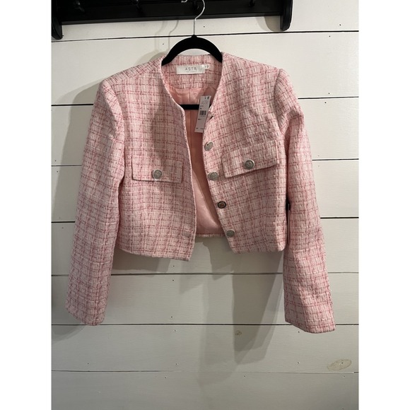 NWT ASTR The Label Cropped Tweed Jacket Pink Sz Small $110 New Preppy - Picture 3 of 7